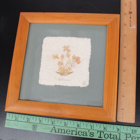 Vintage 90s Signed Framed Dried Pressed Flower Picture Frame Wall Art Home Decor - Picture 3 of 5